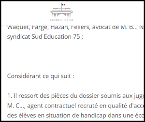 Extrait du jugement du Conseil d'État soutenu par SUD éducation Paris